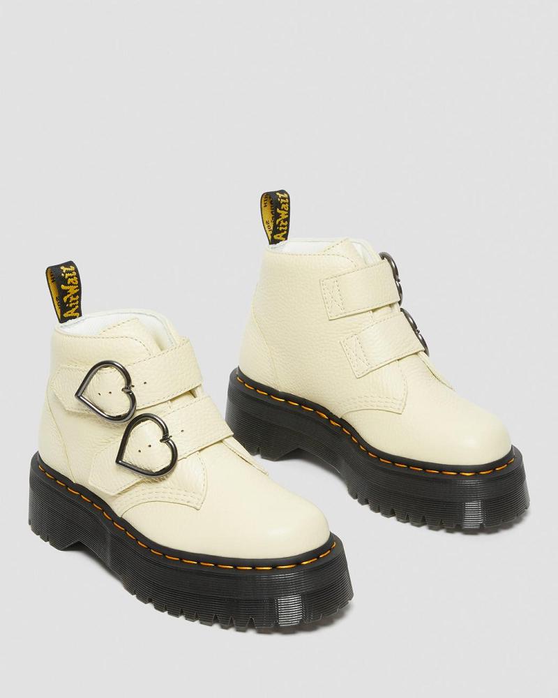 Women's Dr Martens Devon Heart Leather Platform Boots Cream | AU 235SGL